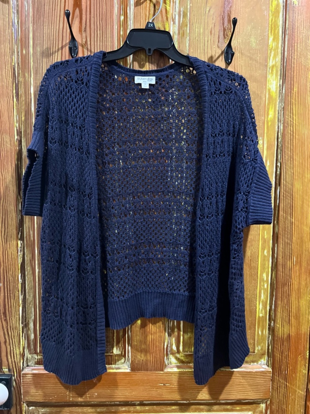 St. John's Bay Navy Open-Weave Short Sleeve Cardigan
